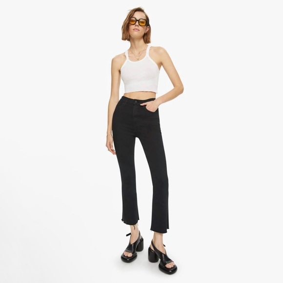 Mother The Hustler Ankle Fray Jean High Waist Flare Raw Hem Not Guilty Black 27 - Picture 1 of 16